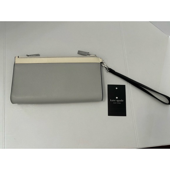 Kate Spade Madison Double Zip Saffiano Leather Wristlet Platinum Grey KC507 $169